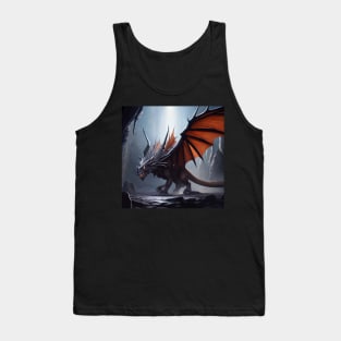 Evil Black Dragon with Red Wings in a Cave Tank Top